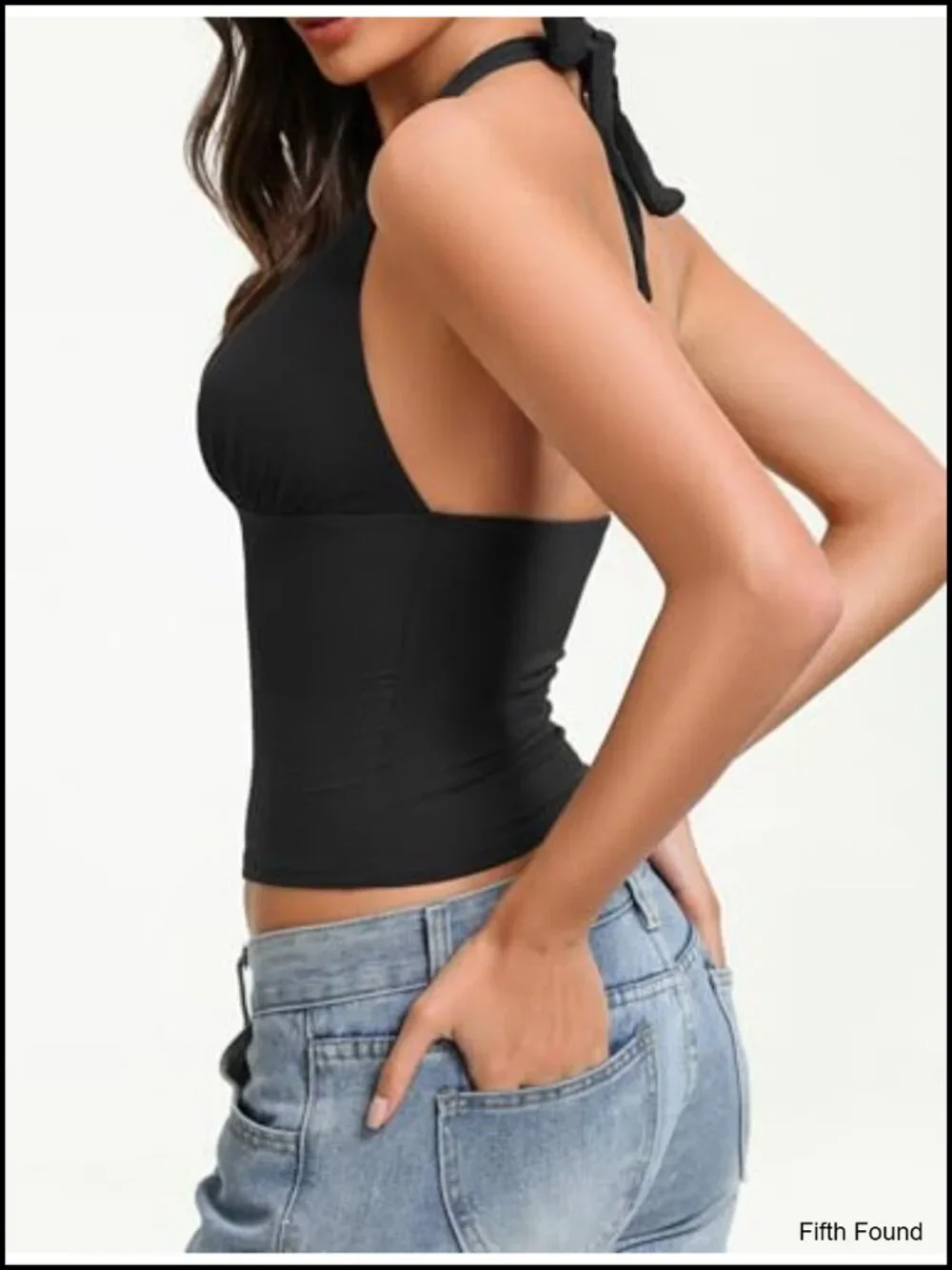 Double Lined Halter Tank Top Backless Deep V Neck Y2K Crop Top